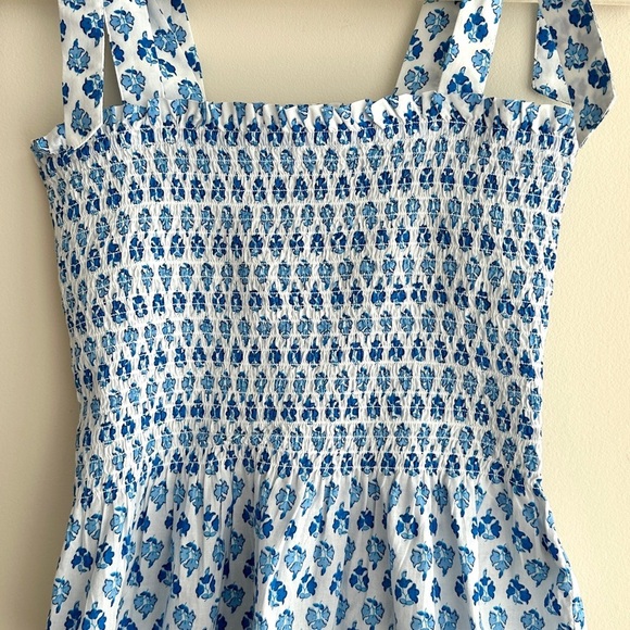 J. Crew Smocked Tie-Shoulder Tank Top, Blue and White, Size XS - Picture 6 of 16